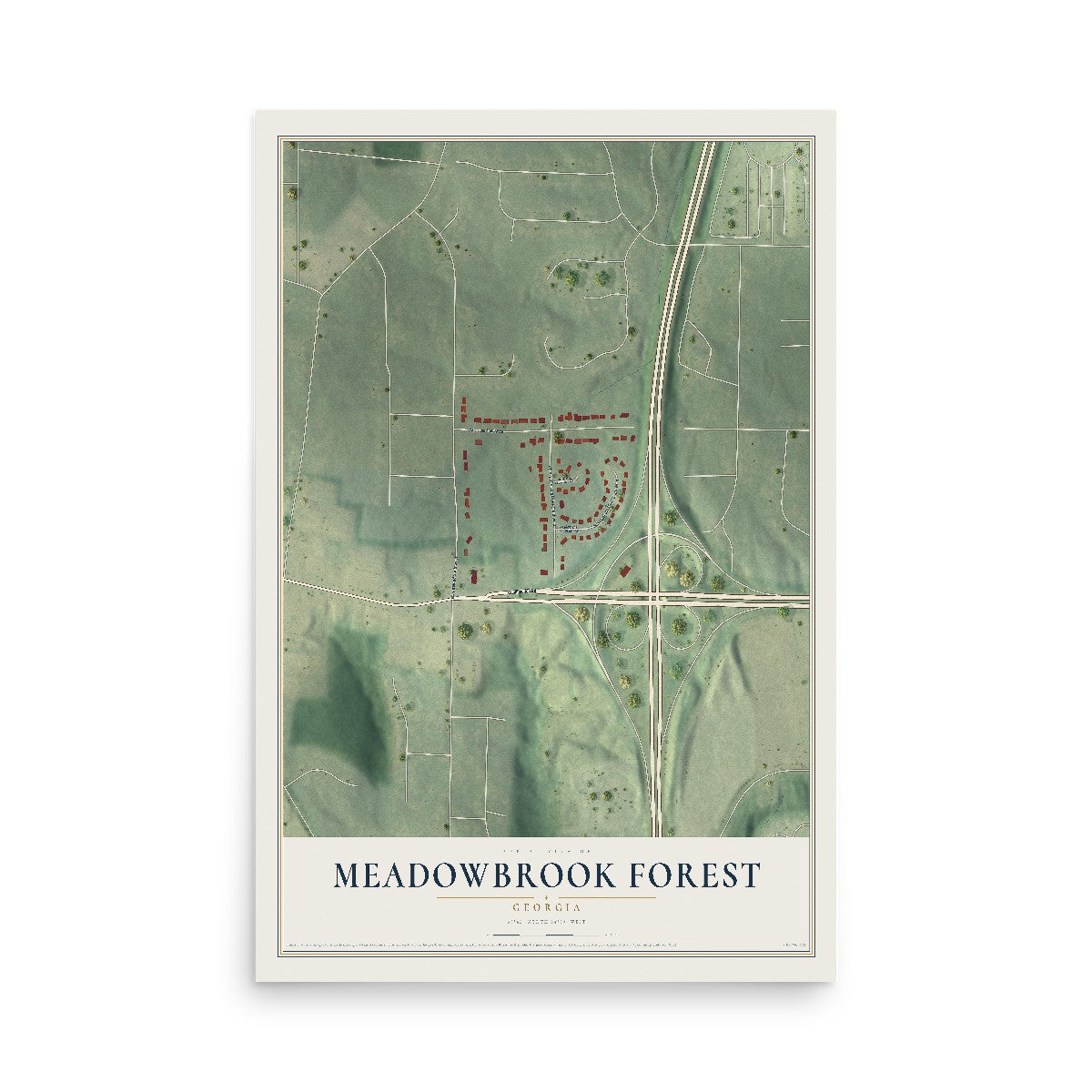 Meadowbrook Forest, Georgia map print, 12" x 18" Archival Matte Print mockup