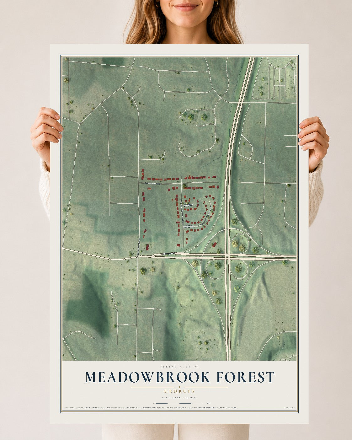 Meadowbrook Forest, Georgia map print, 24" x 36" Archival Matte Print mockup