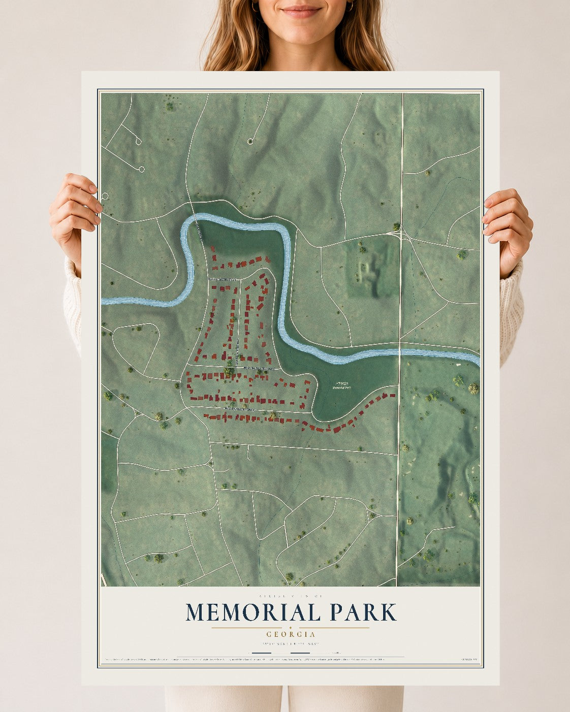 Memorial Park, Georgia map print, 24" x 36" Archival Matte Print mockup