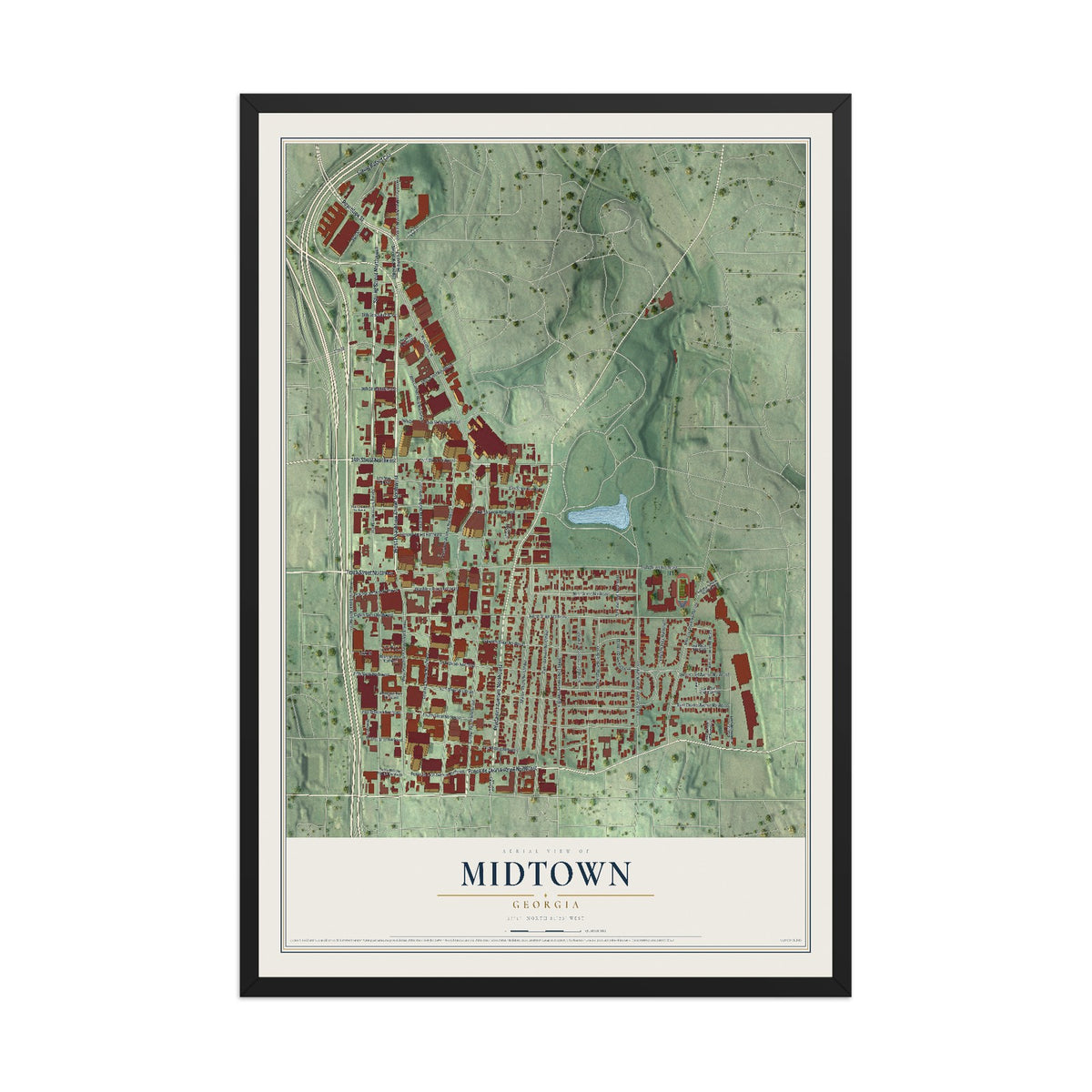 Midtown, Georgia map print, 12" x 18" W/ Black Ayous Wood Frame mockup