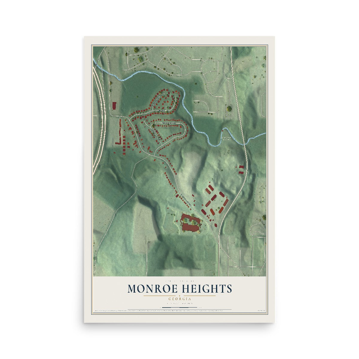 Monroe Heights, Georgia map print, 12" x 18" Archival Matte Print mockup