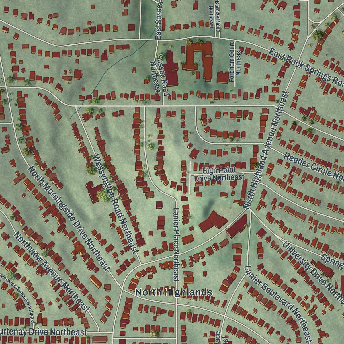 Close-up 1 of the Morningside-Lenox Park, Georgia map artwork