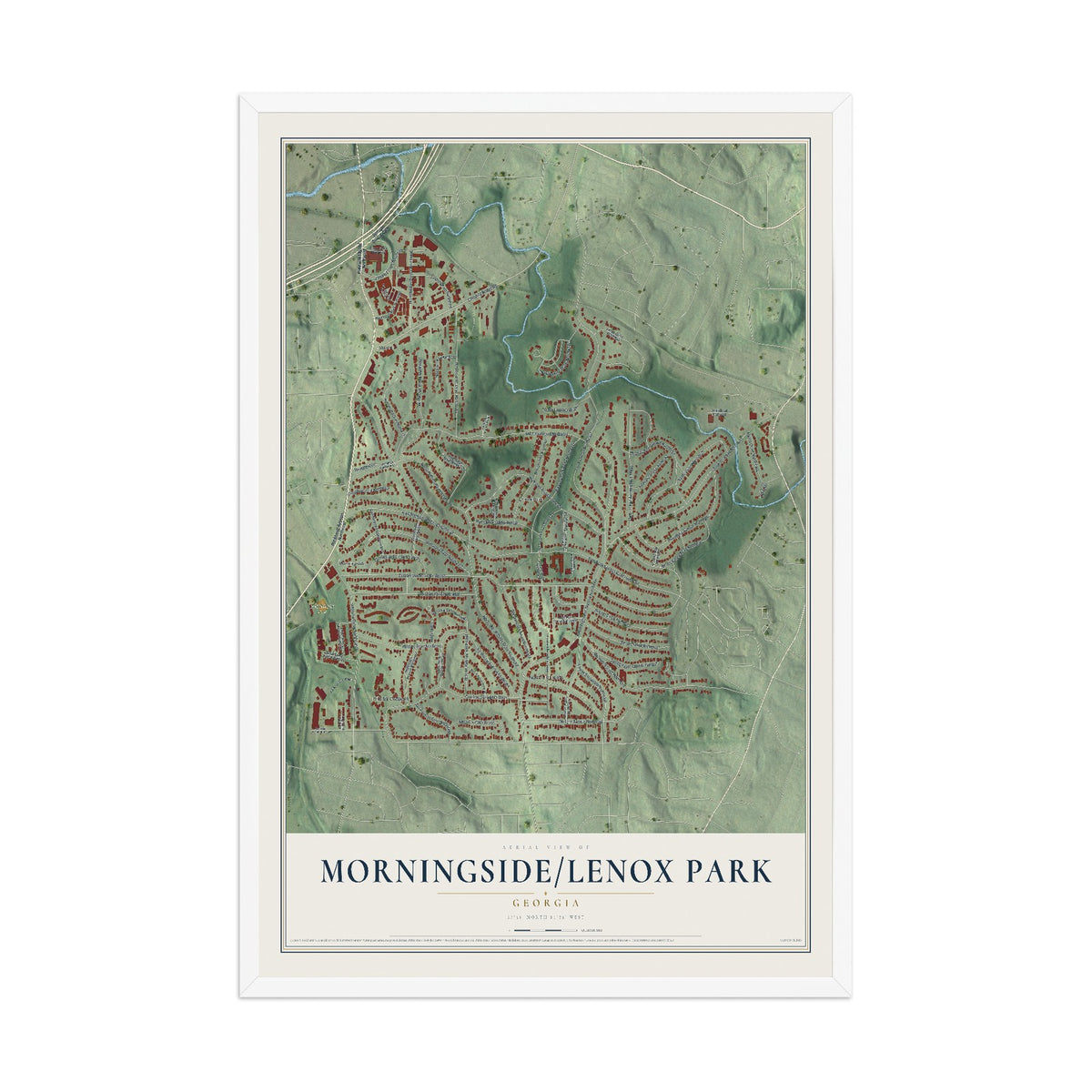 Morningside-Lenox Park, Georgia map print, 12" x 18" W/ White Ayous Wood Frame mockup