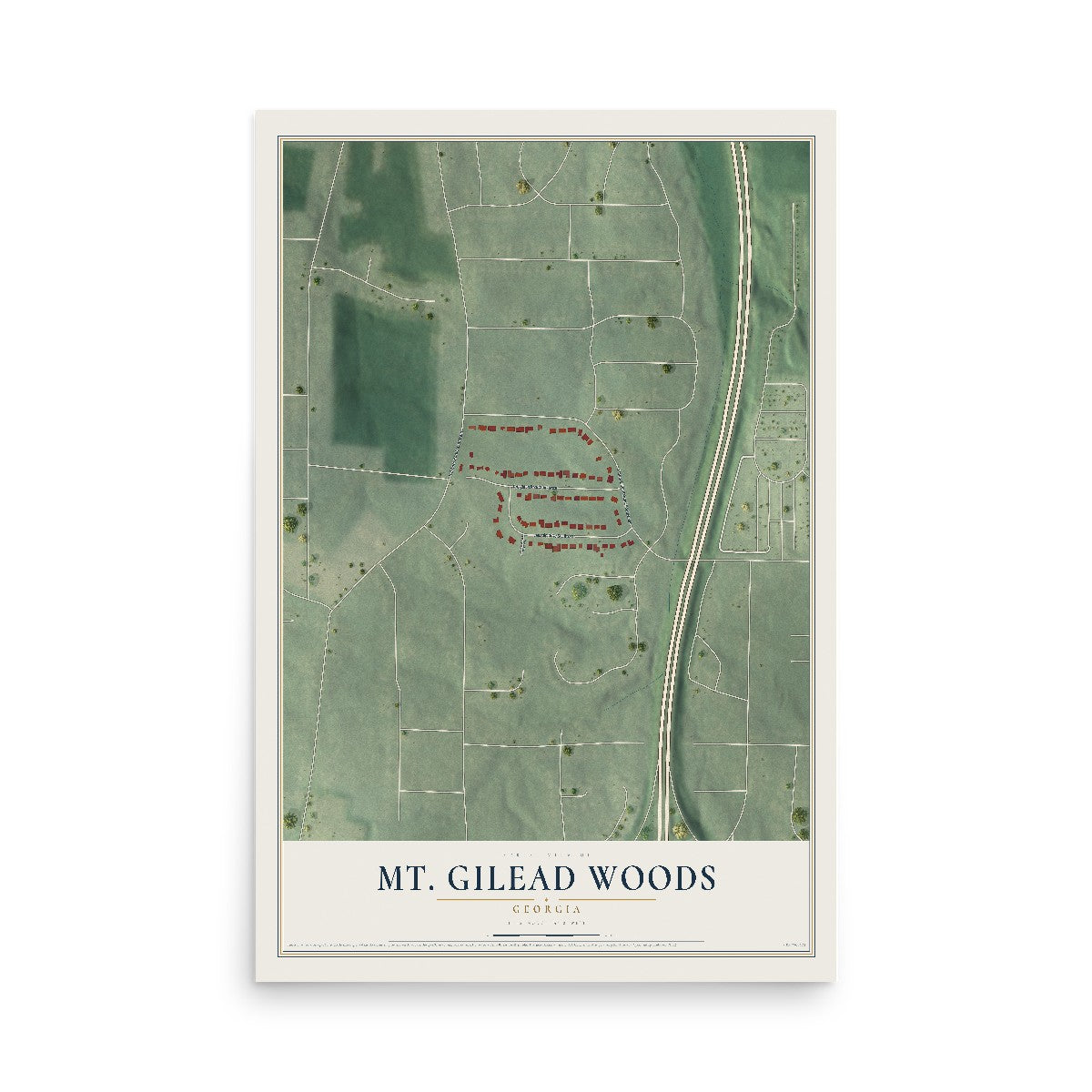 Mt. Gilead Woods, Georgia map print, 12" x 18" Archival Matte Print mockup
