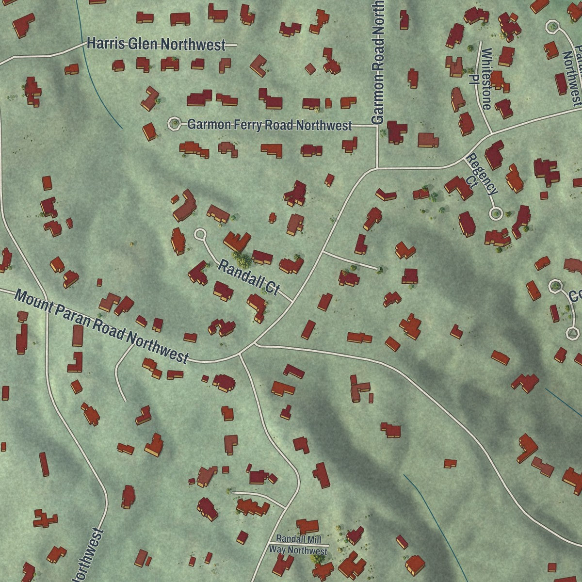 Close-up 1 of the Mt. Paran-Northside, Georgia map artwork