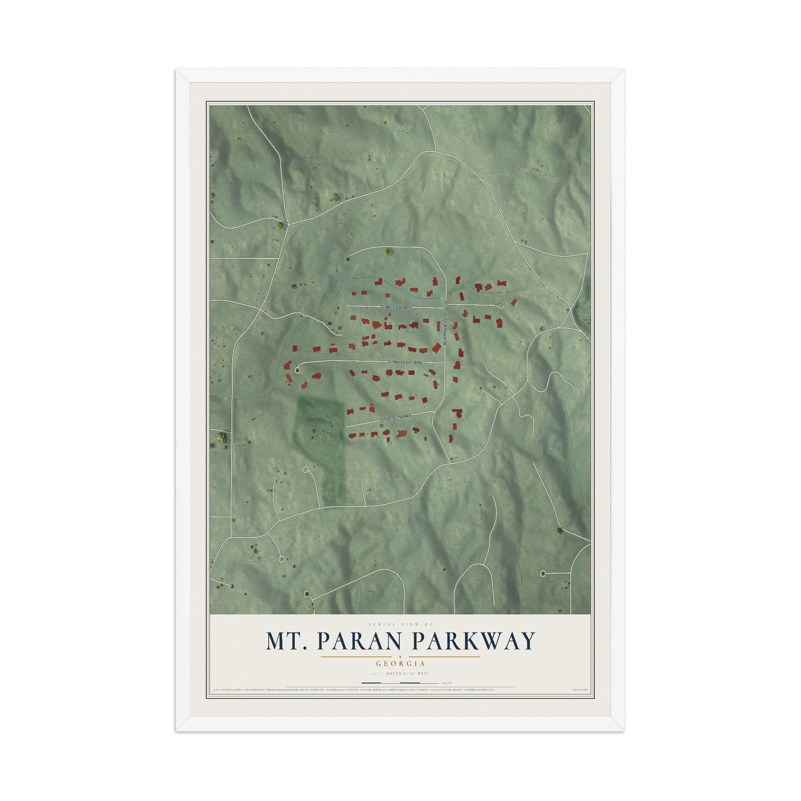 Mt. Paran Parkway, Georgia map print, 12" x 18" W/ White Ayous Wood Frame mockup