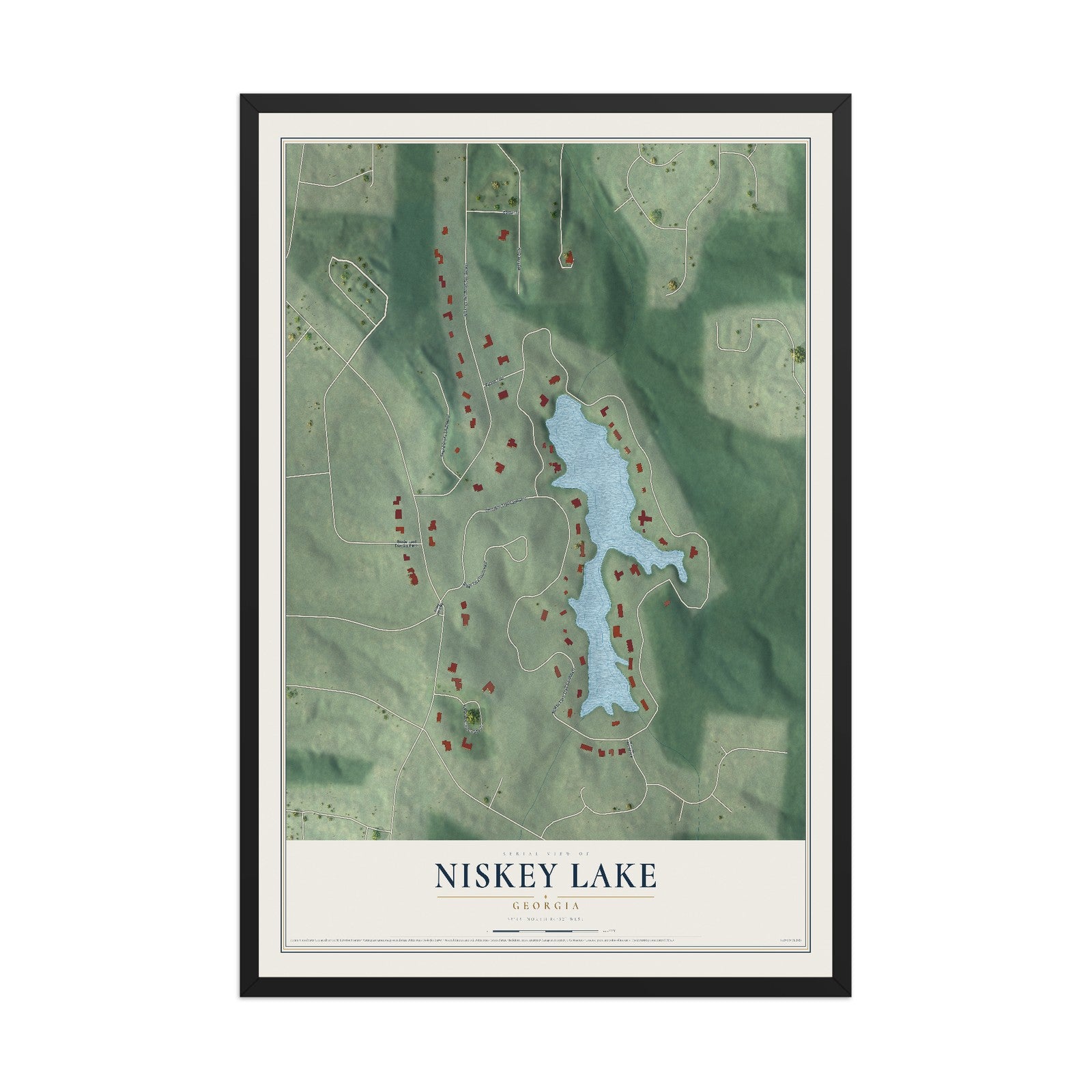 Niskey Lake, Georgia map print, 12" x 18" W/ Black Ayous Wood Frame mockup