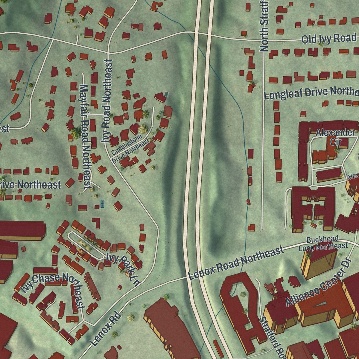 Close-up 1 of the North Buckhead, Georgia map artwork