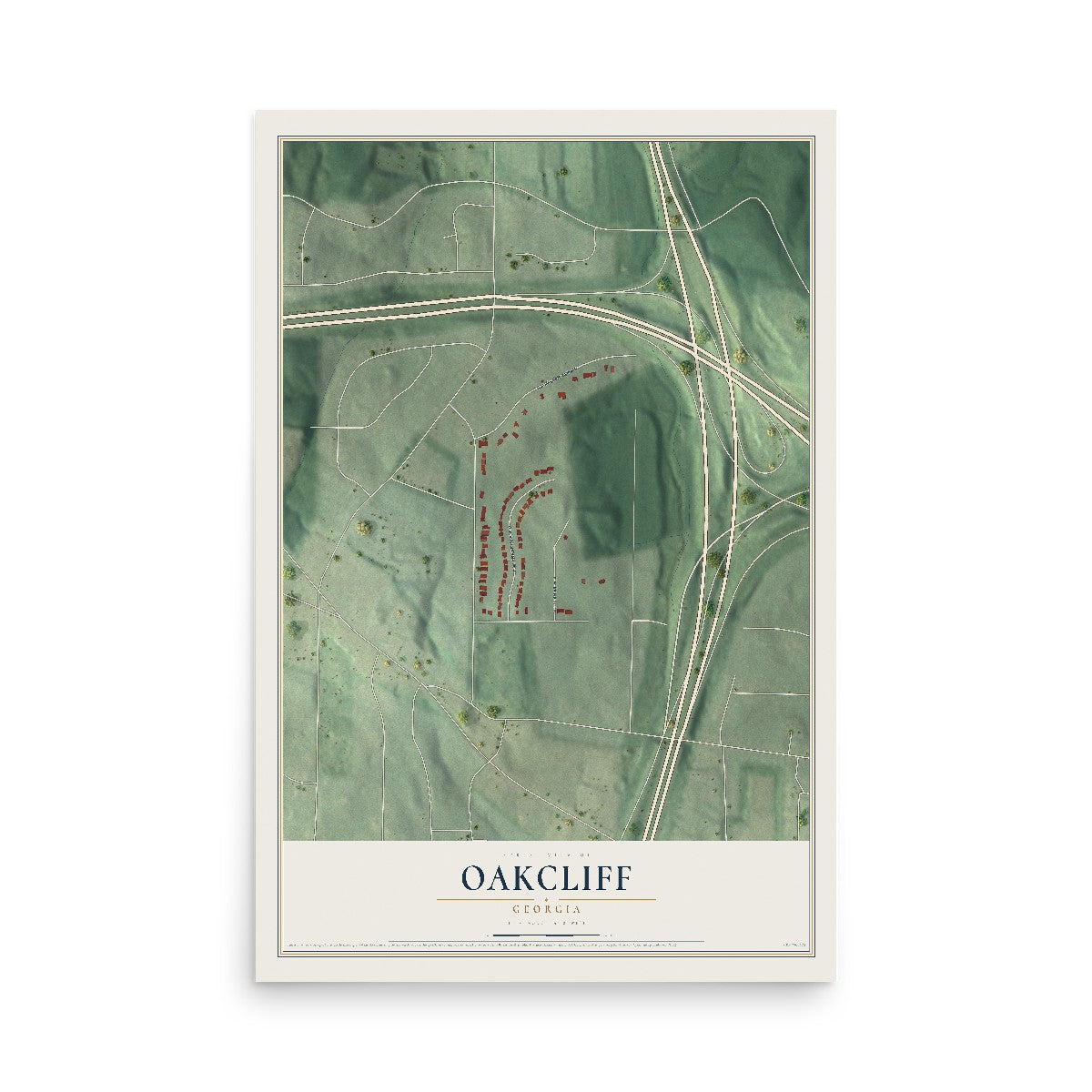 Oakcliff, Georgia map print, 12" x 18" Archival Matte Print mockup