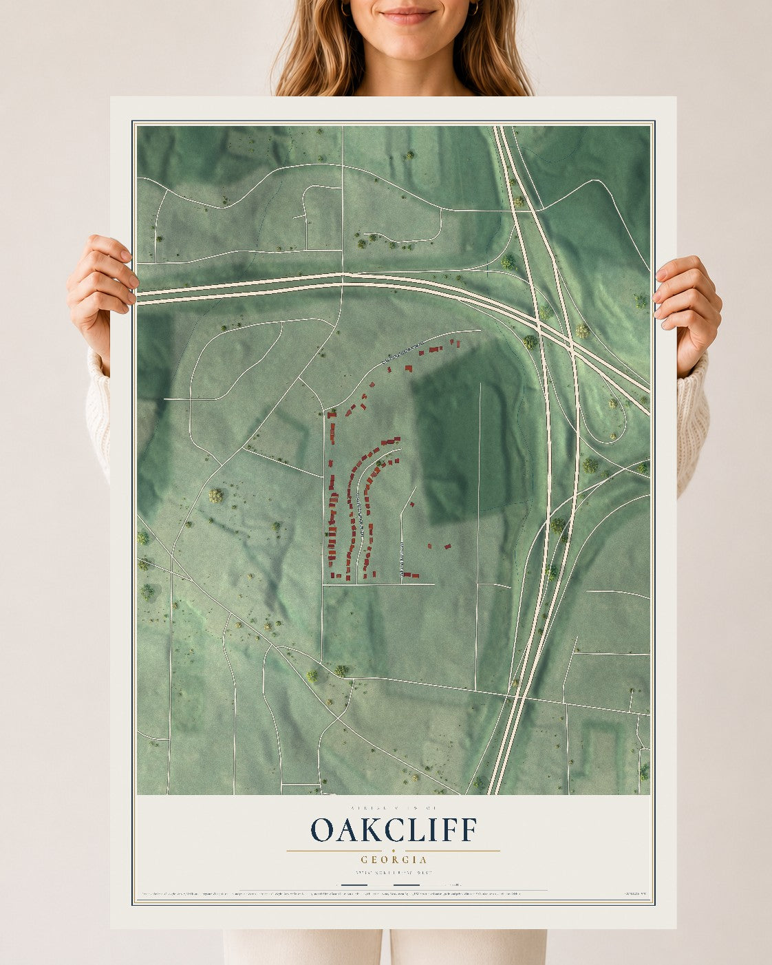 Oakcliff, Georgia map print, 24" x 36" Archival Matte Print mockup