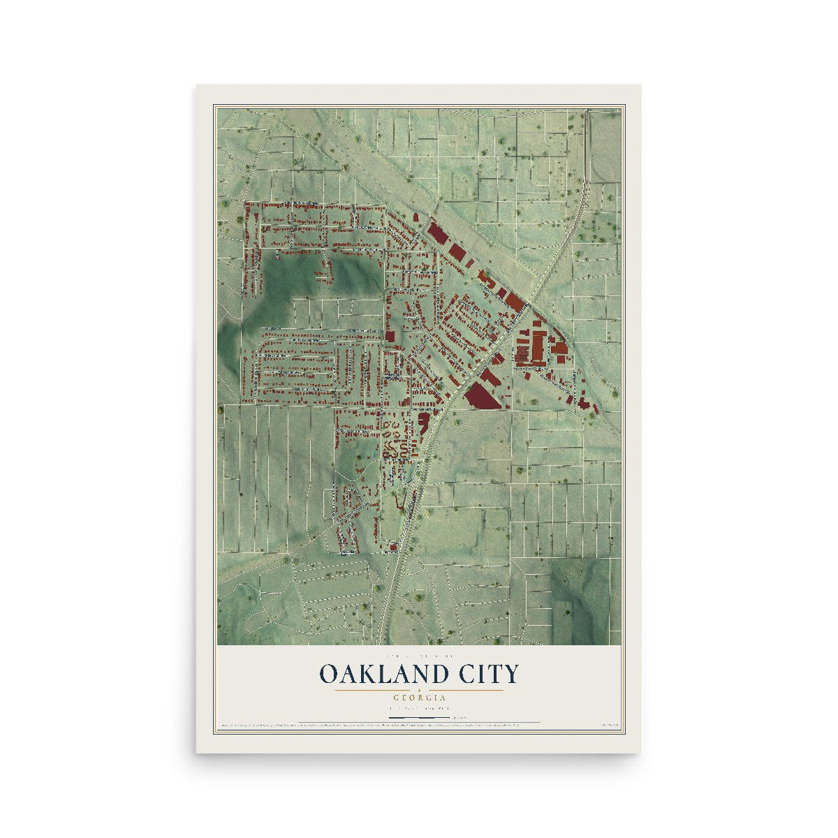 Oakland City, Georgia map print, 12" x 18" Archival Matte Print mockup