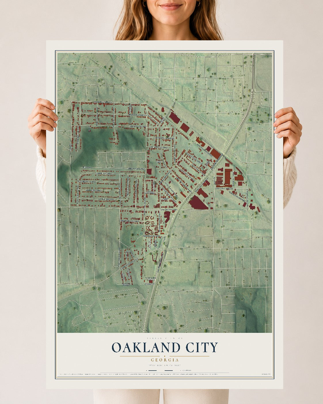 Oakland City, Georgia map print, 24" x 36" Archival Matte Print mockup