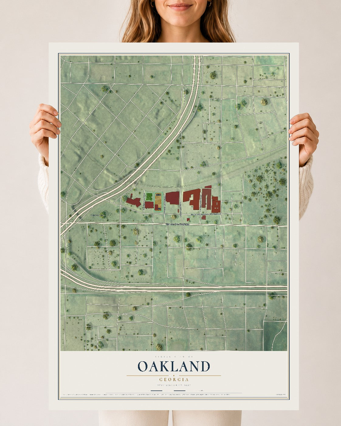 Oakland, Georgia map print, 24" x 36" Archival Matte Print mockup