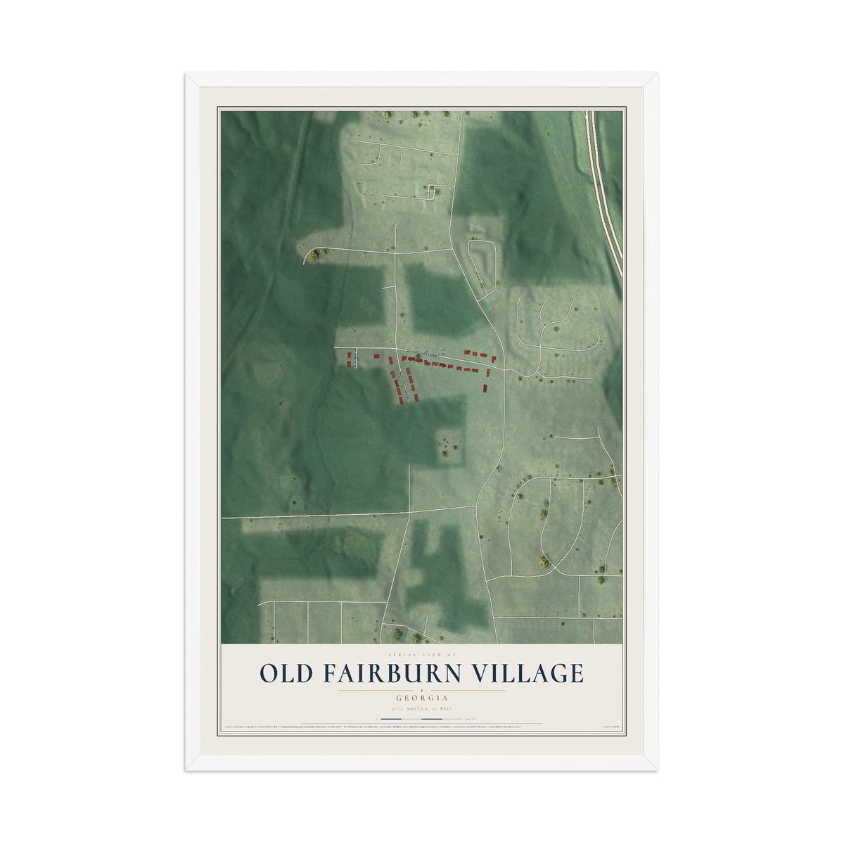 Old Fairburn Village, Georgia map print, 12" x 18" W/ White Ayous Wood Frame mockup