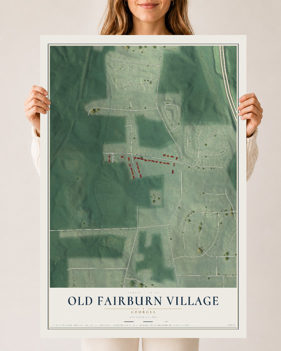 Old Fairburn Village, Georgia map print, 24" x 36" Archival Matte Print mockup