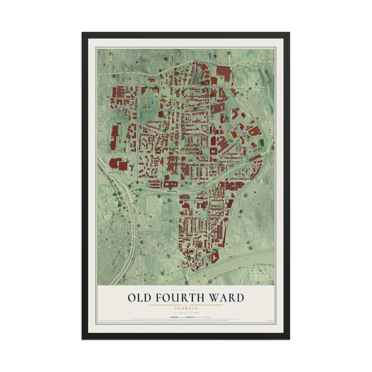 Old Fourth Ward, Georgia map print, 12" x 18" W/ Black Ayous Wood Frame mockup