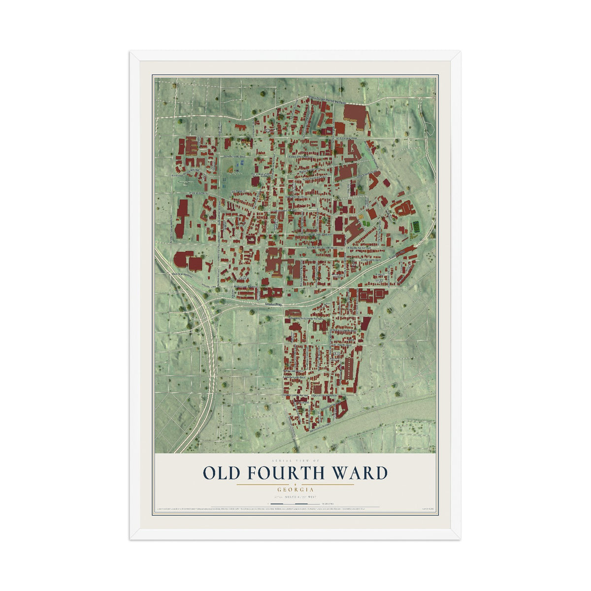 Old Fourth Ward, Georgia map print, 12" x 18" W/ White Ayous Wood Frame mockup