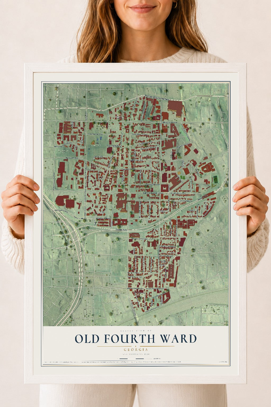Old Fourth Ward, Georgia map print, 18" x 24" W/ White Ayous Wood Frame mockup