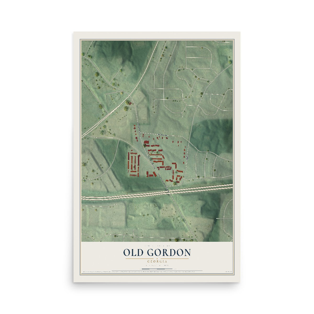 Old Gordon, Georgia map print, 12" x 18" Archival Matte Print mockup