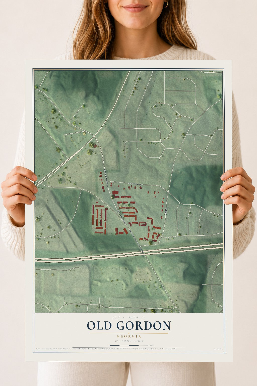 Old Gordon, Georgia map print, 18" x 24" Archival Matte Print mockup