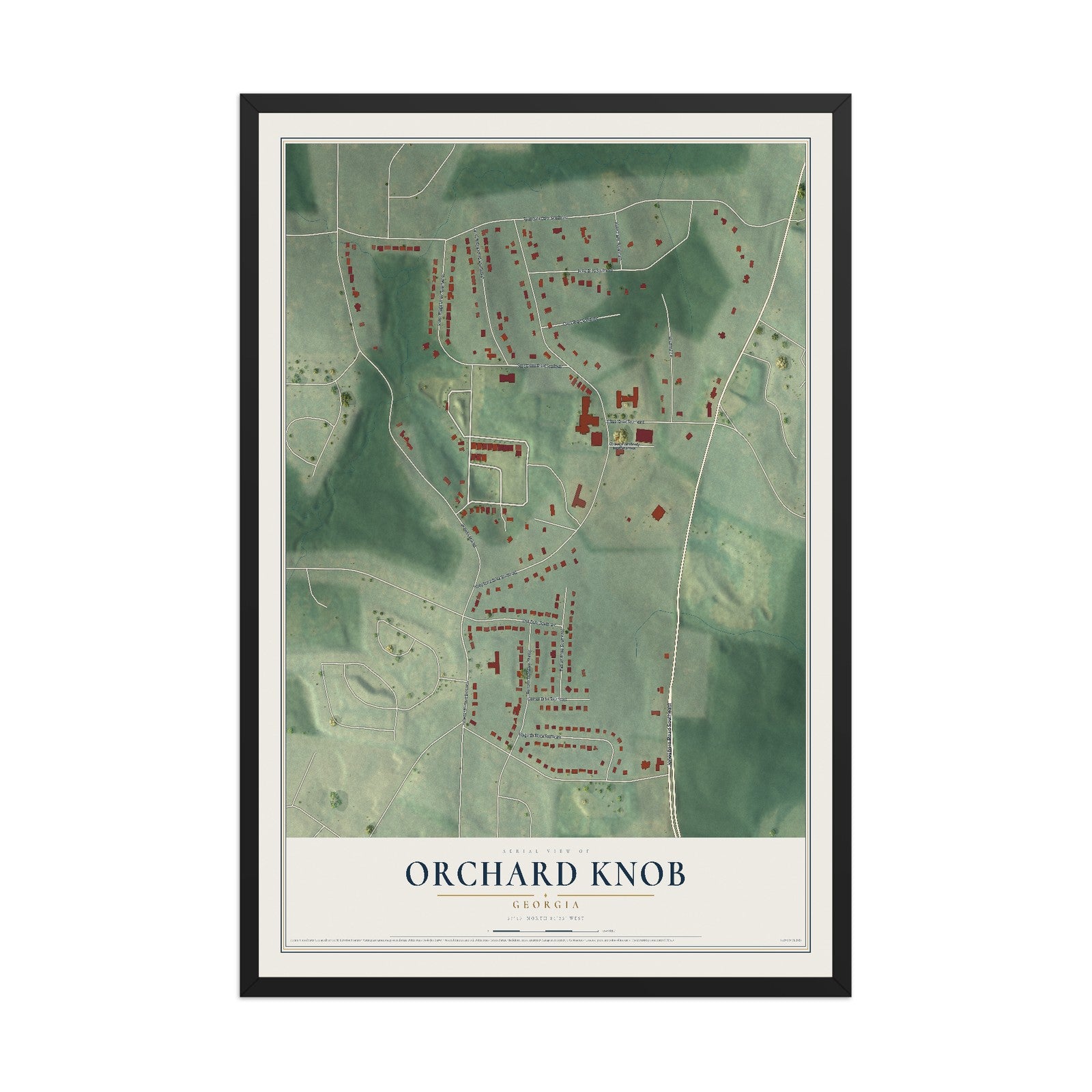 Orchard Knob, Georgia map print, 12" x 18" W/ Black Ayous Wood Frame mockup