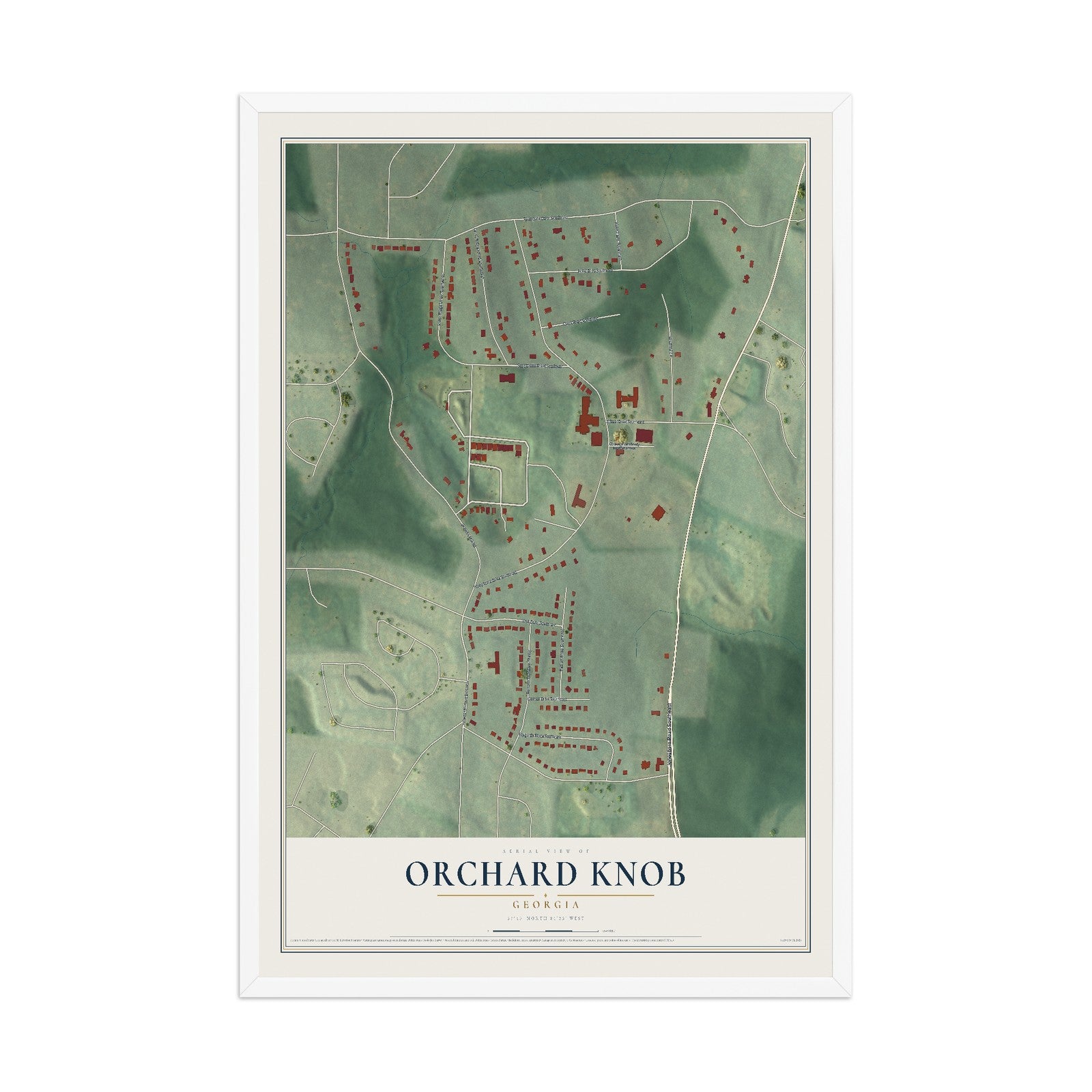 Orchard Knob, Georgia map print, 12" x 18" W/ White Ayous Wood Frame mockup