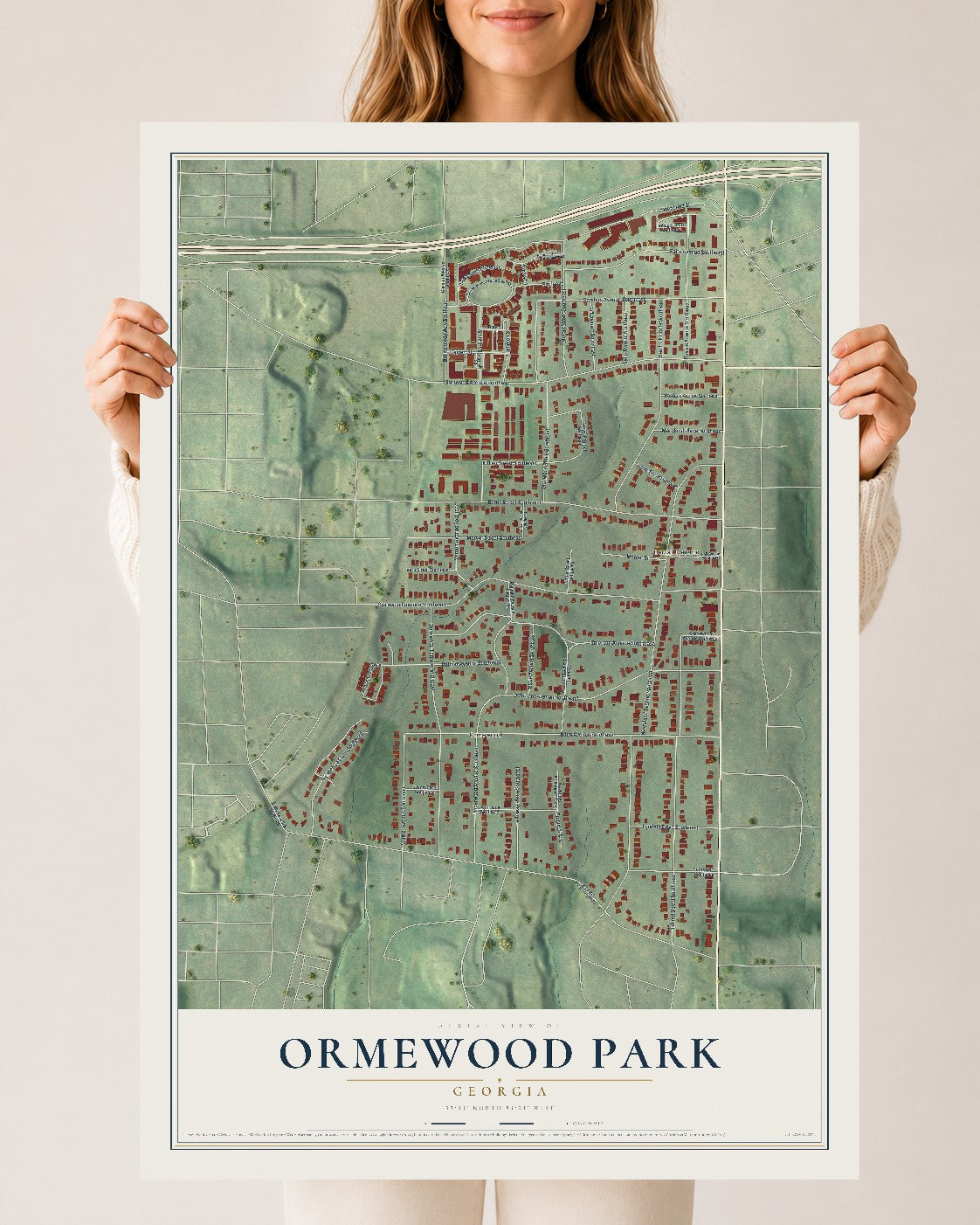 Ormewood Park, Georgia map print, 24" x 36" Archival Matte Print mockup