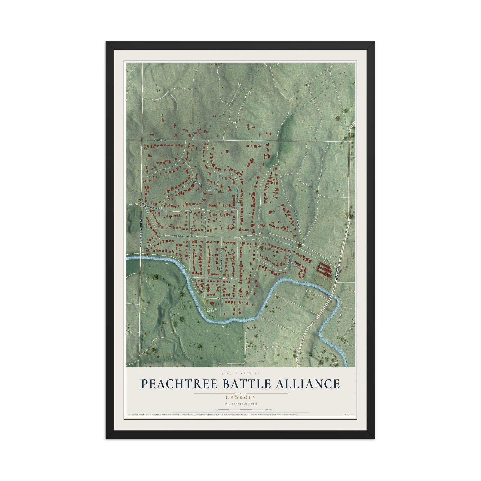 Peachtree Battle Alliance, Georgia map print, 12" x 18" W/ Black Ayous Wood Frame mockup