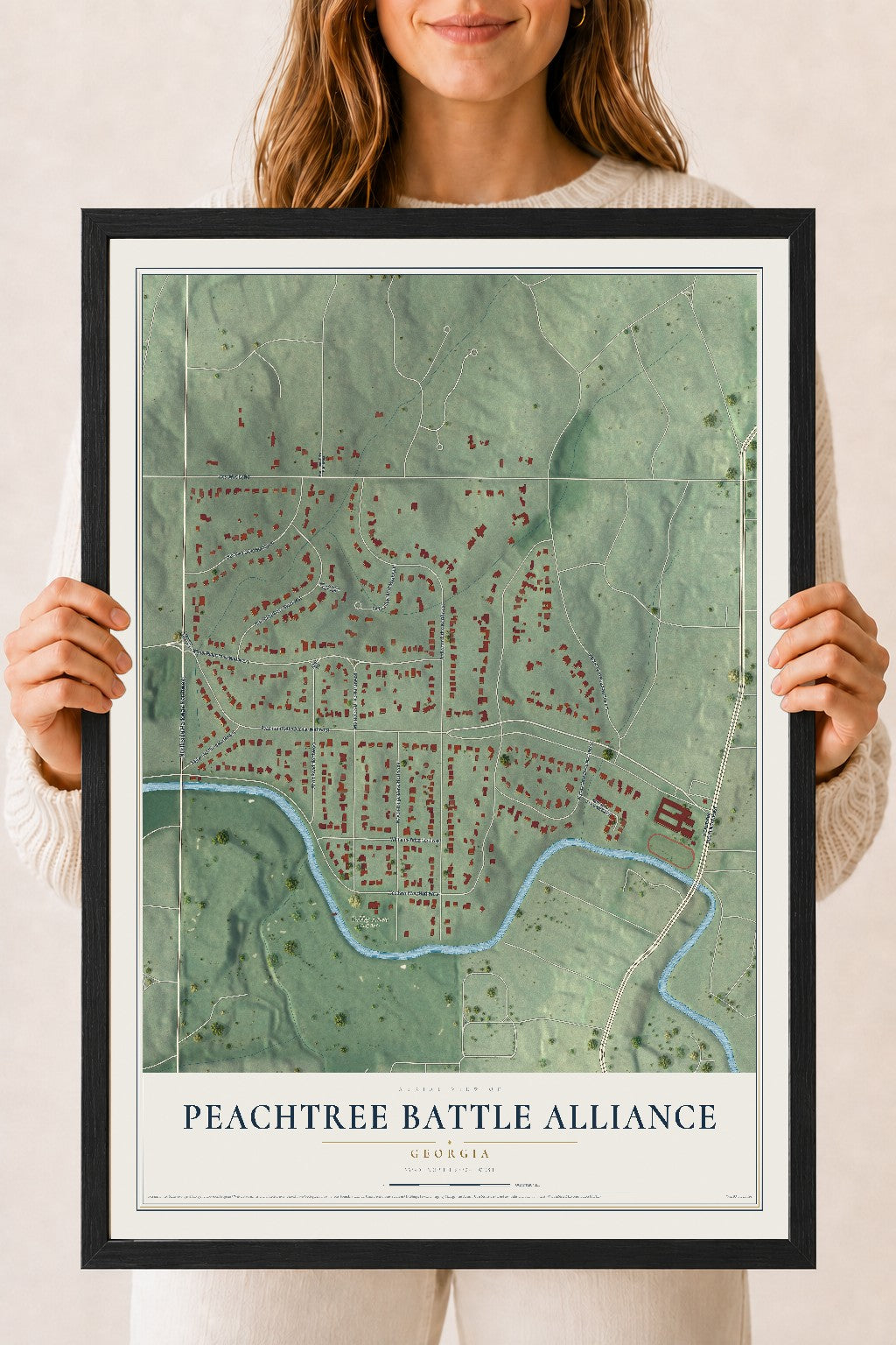 Peachtree Battle Alliance, Georgia map print, 18" x 24" W/ Black Ayous Wood Frame mockup