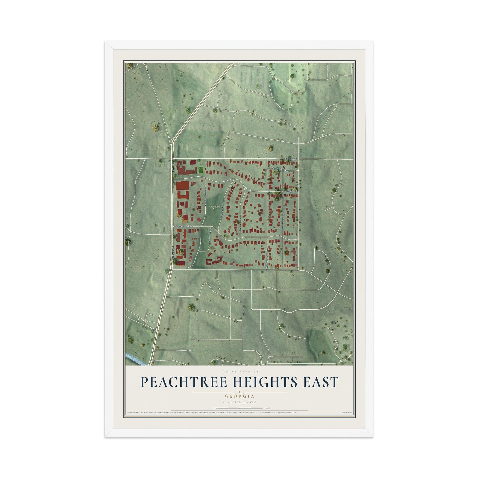 Peachtree Heights East, Georgia map print, 12" x 18" W/ White Ayous Wood Frame mockup