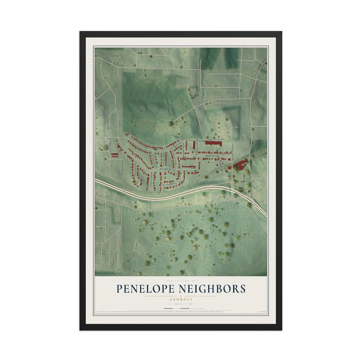 Penelope Neighbors, Georgia map print, 12" x 18" W/ Black Ayous Wood Frame mockup