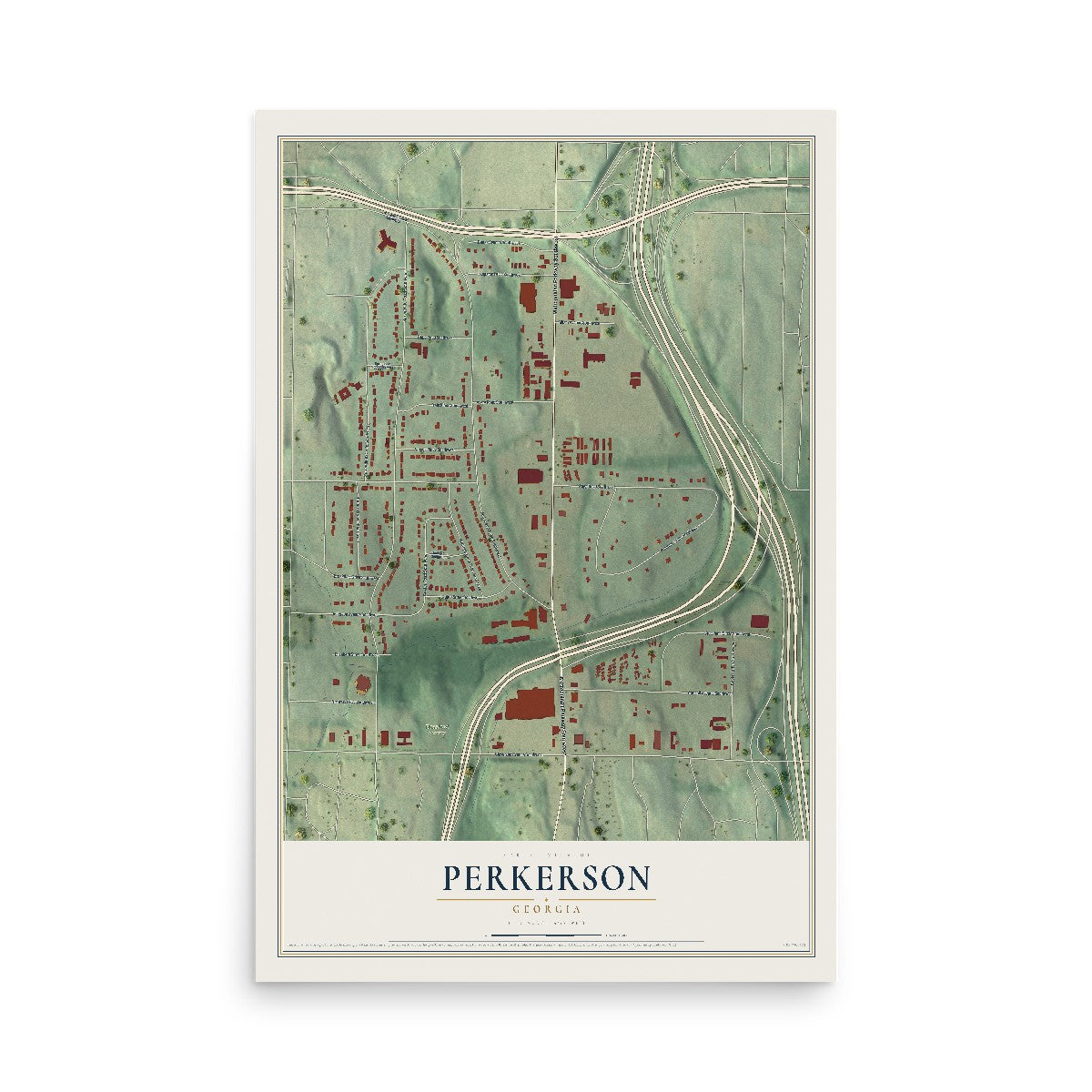 Perkerson, Georgia map print, 12" x 18" Archival Matte Print mockup