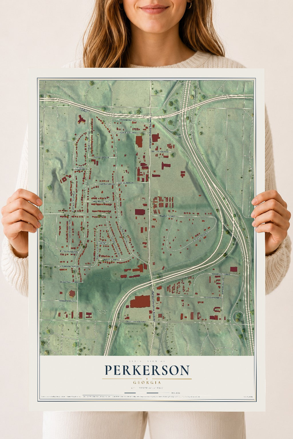Perkerson, Georgia map print, 18" x 24" Archival Matte Print mockup