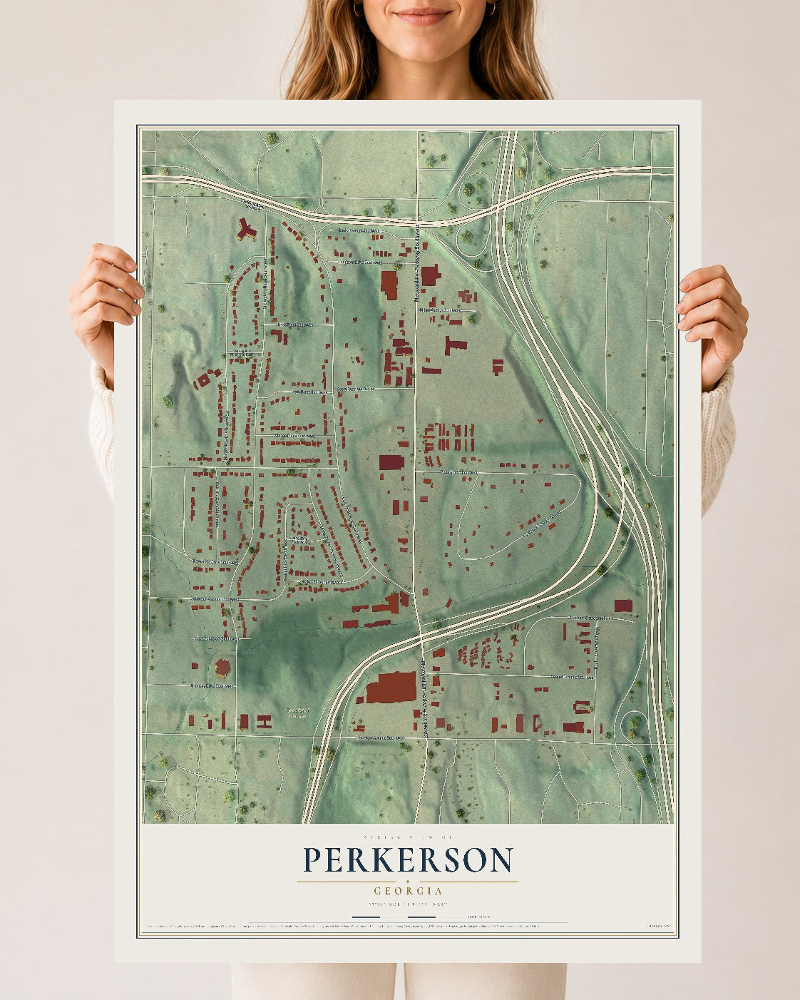 Perkerson, Georgia map print, 24" x 36" Archival Matte Print mockup