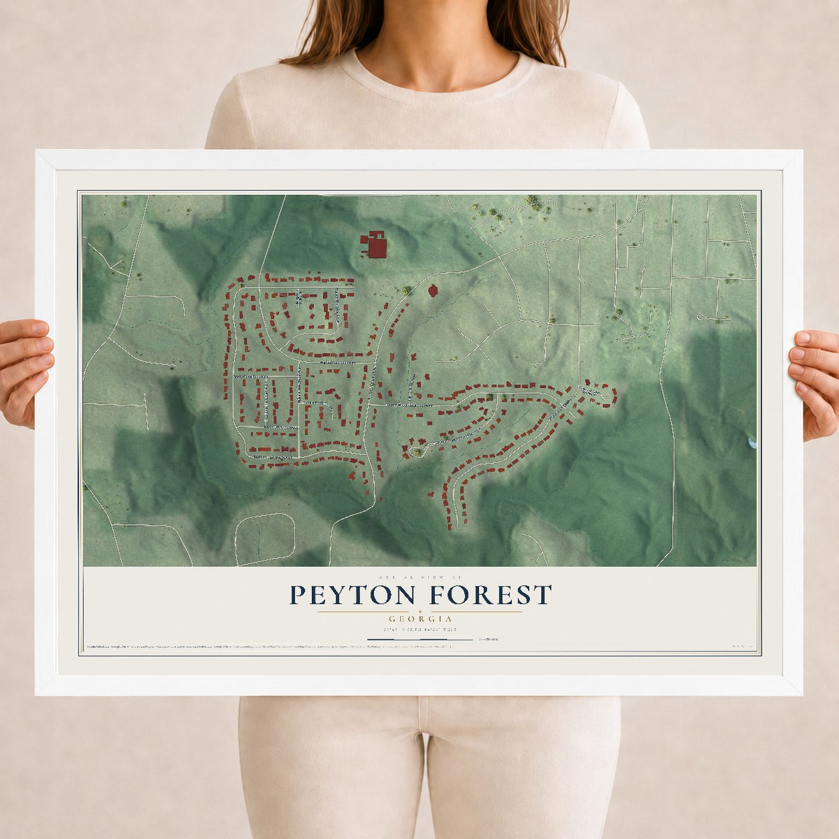 Peyton Forest, Georgia map print, 18" x 24" W/ White Ayous Wood Frame mockup
