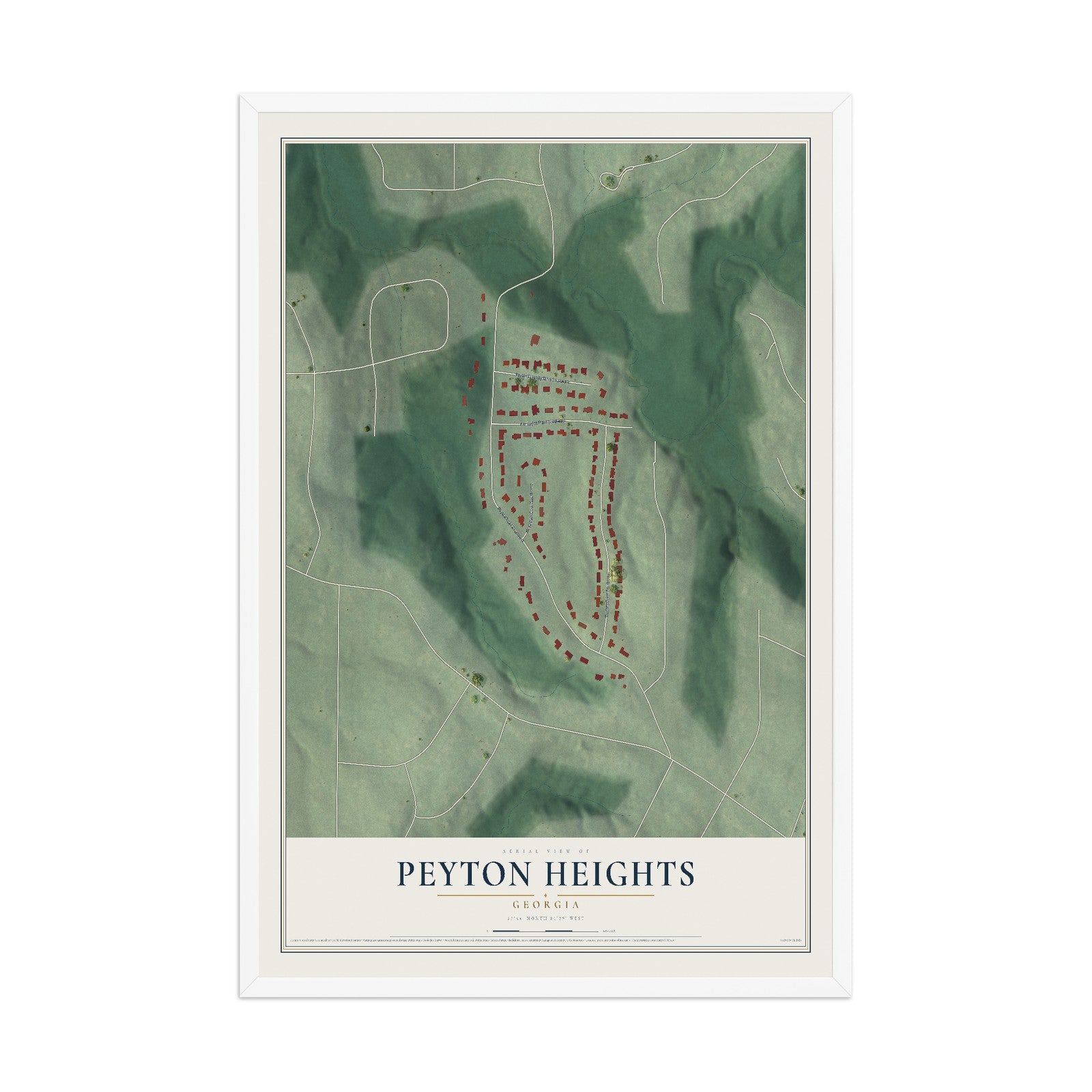 Peyton Heights, Georgia map print, 12" x 18" W/ White Ayous Wood Frame mockup