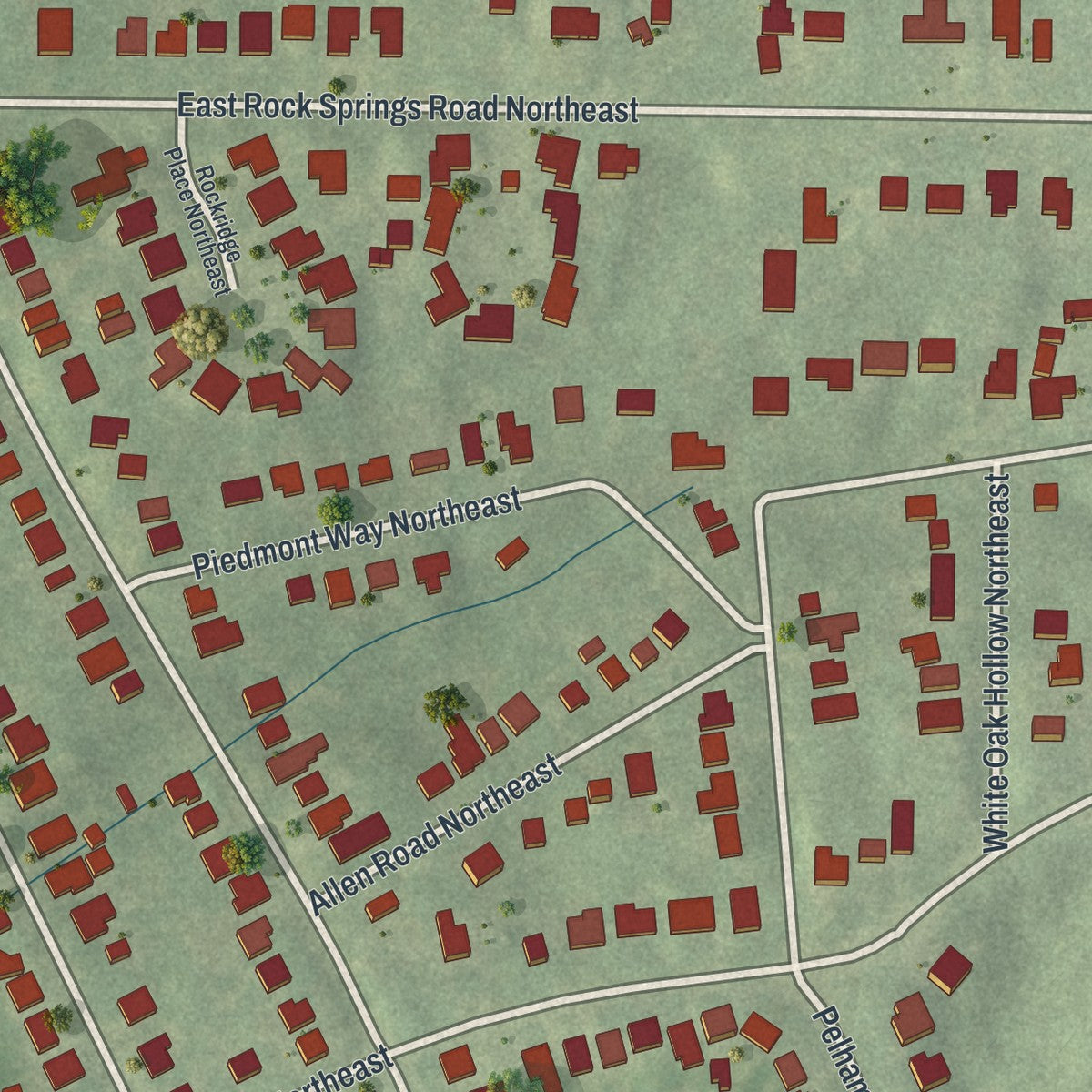 Close-up 2 of the Piedmont Heights, Georgia map artwork