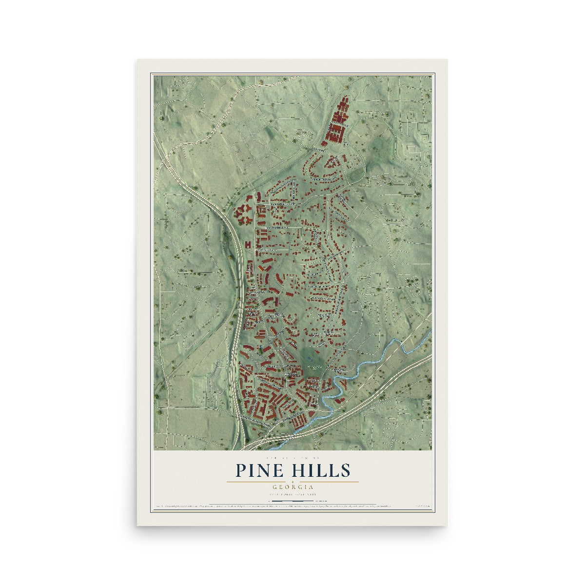 Pine Hills, Georgia map print, 12" x 18" Archival Matte Print mockup