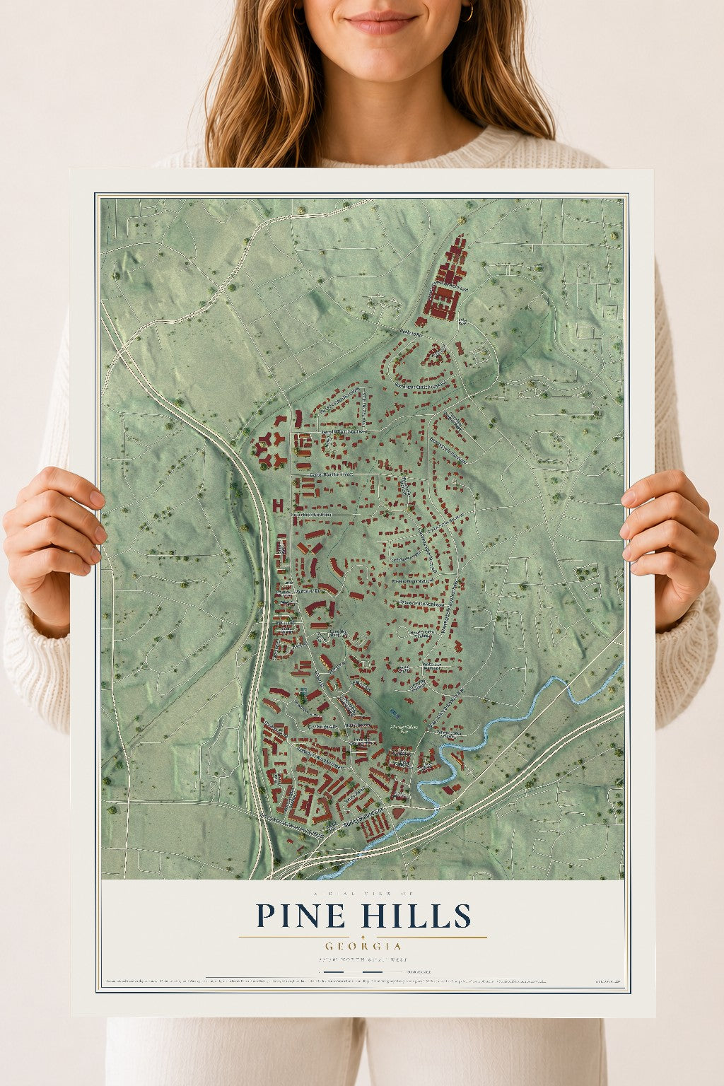 Pine Hills, Georgia map print, 18" x 24" Archival Matte Print mockup