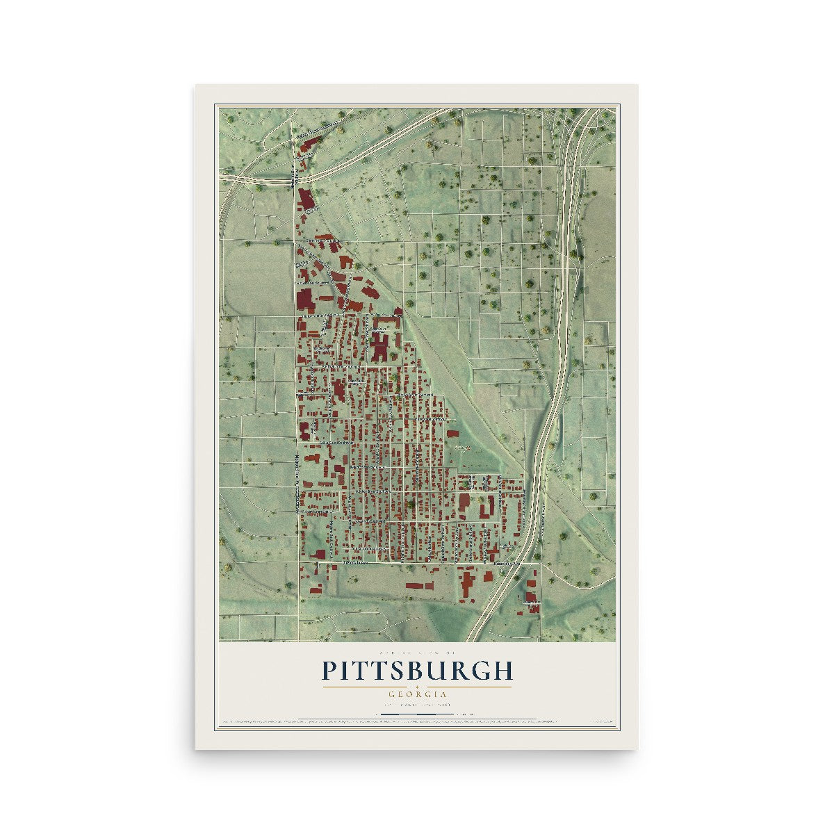 Pittsburgh, Georgia map print, 12" x 18" Archival Matte Print mockup