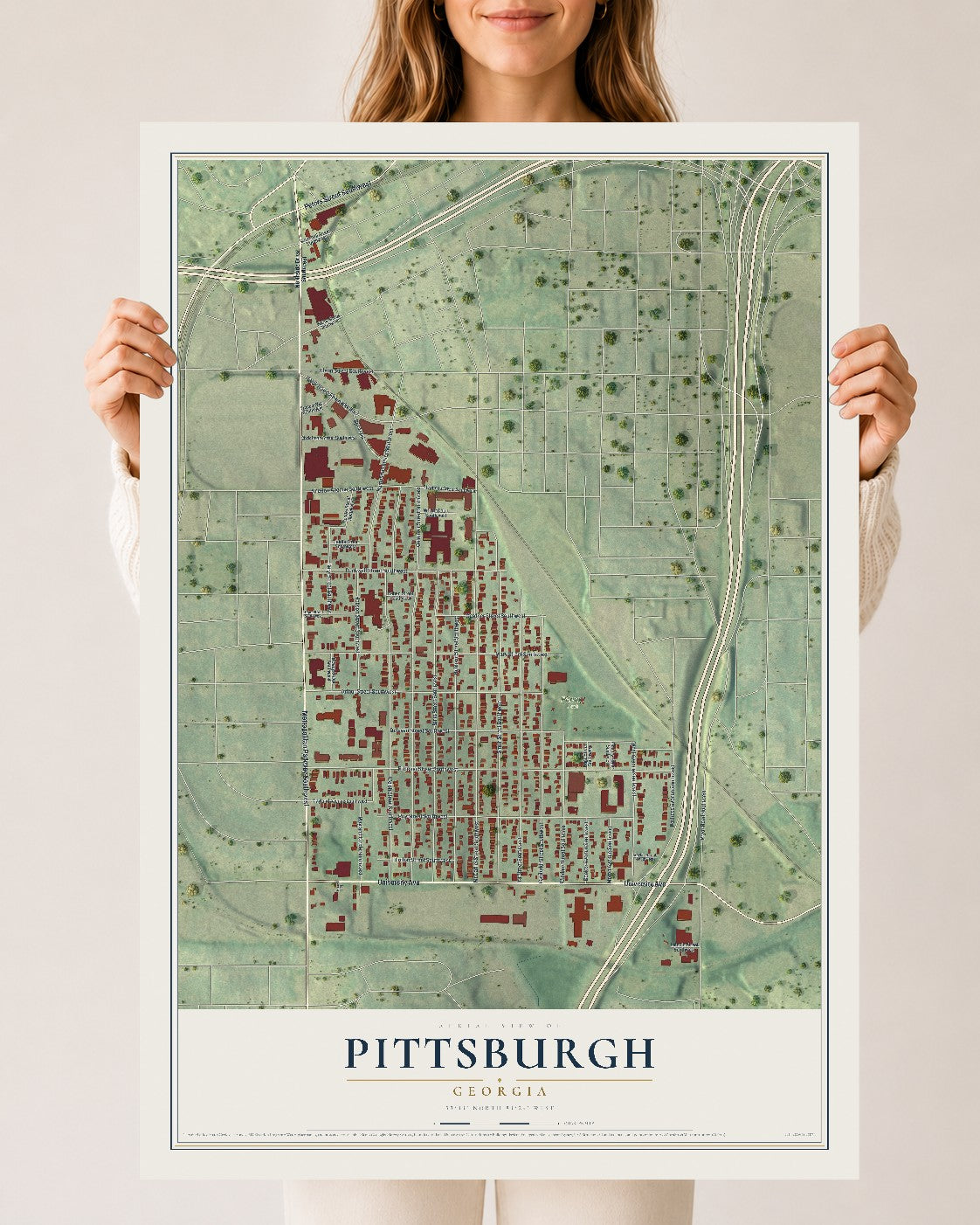 Pittsburgh, Georgia map print, 24" x 36" Archival Matte Print mockup