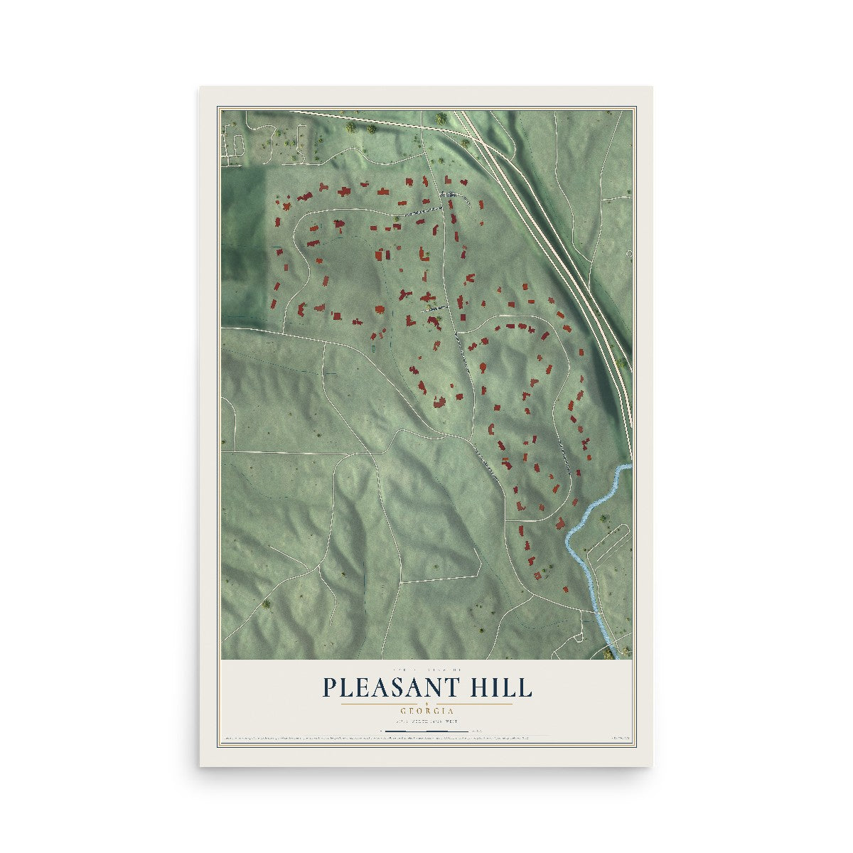 Pleasant Hill, Georgia map print, 12" x 18" Archival Matte Print mockup