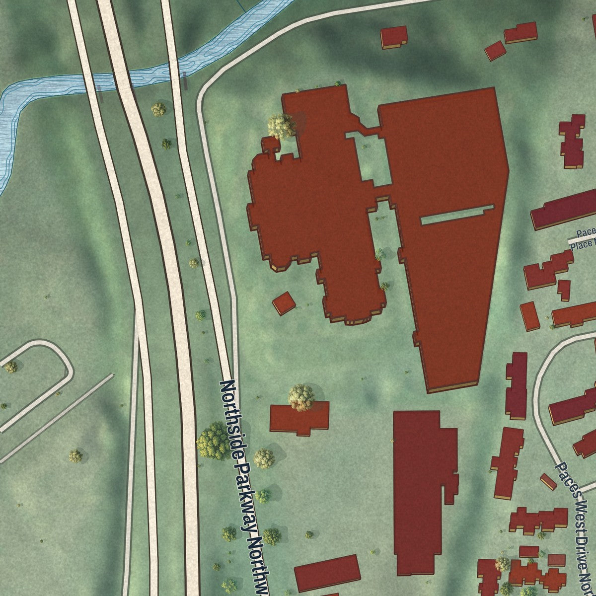 Close-up 1 of the Randall Mill, Georgia map artwork