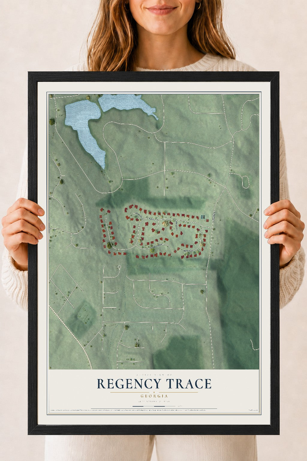 Regency Trace, Georgia map print, 18" x 24" W/ Black Ayous Wood Frame mockup