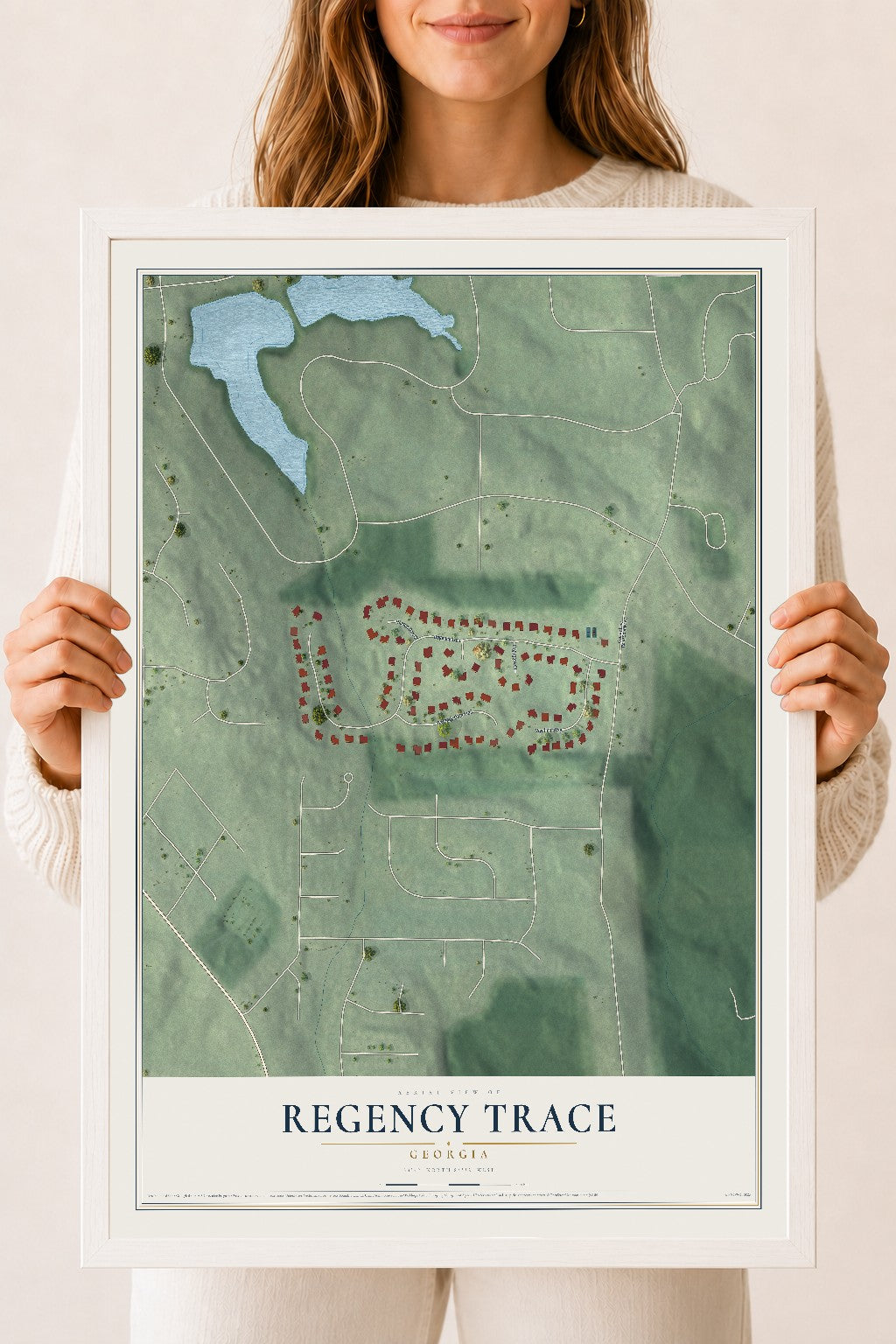 Regency Trace, Georgia map print, 18" x 24" W/ White Ayous Wood Frame mockup