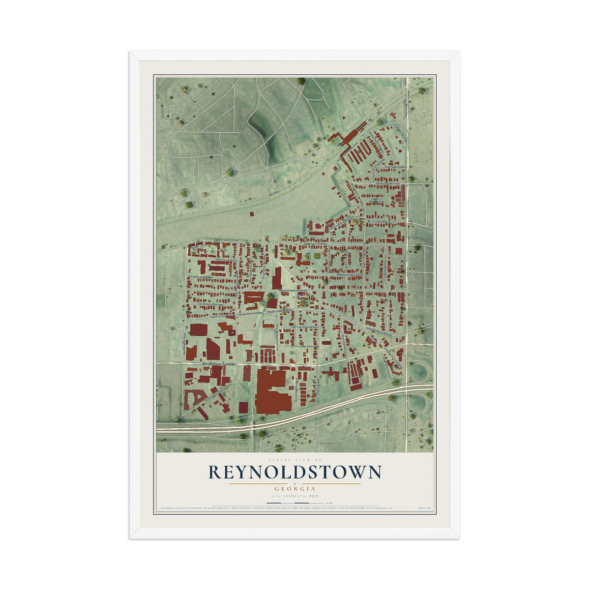 Reynoldstown, Georgia map print, 12" x 18" W/ White Ayous Wood Frame mockup
