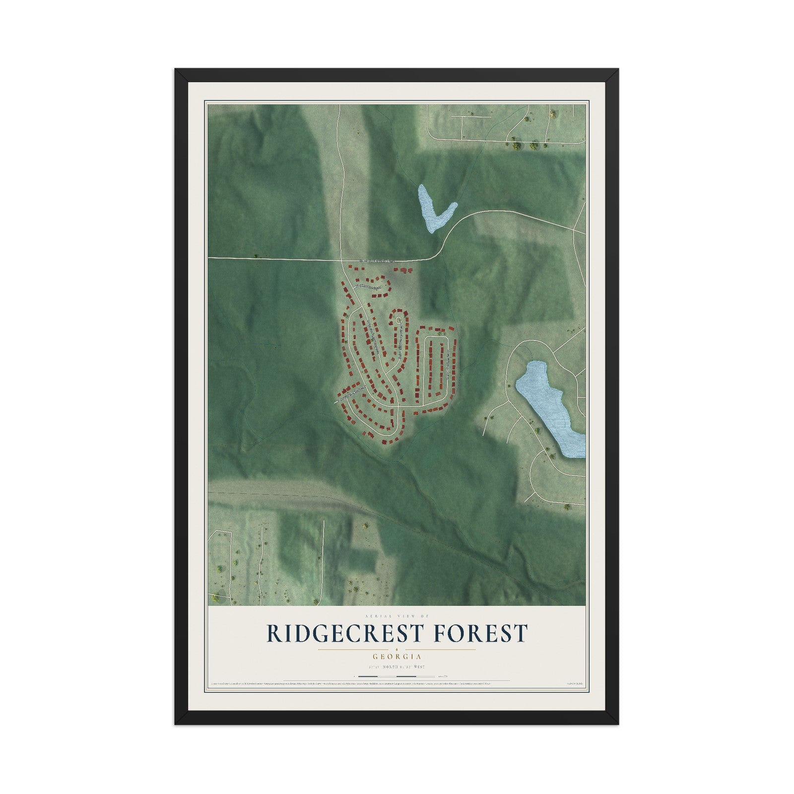 Ridgecrest Forest, Georgia map print, 12" x 18" W/ Black Ayous Wood Frame mockup