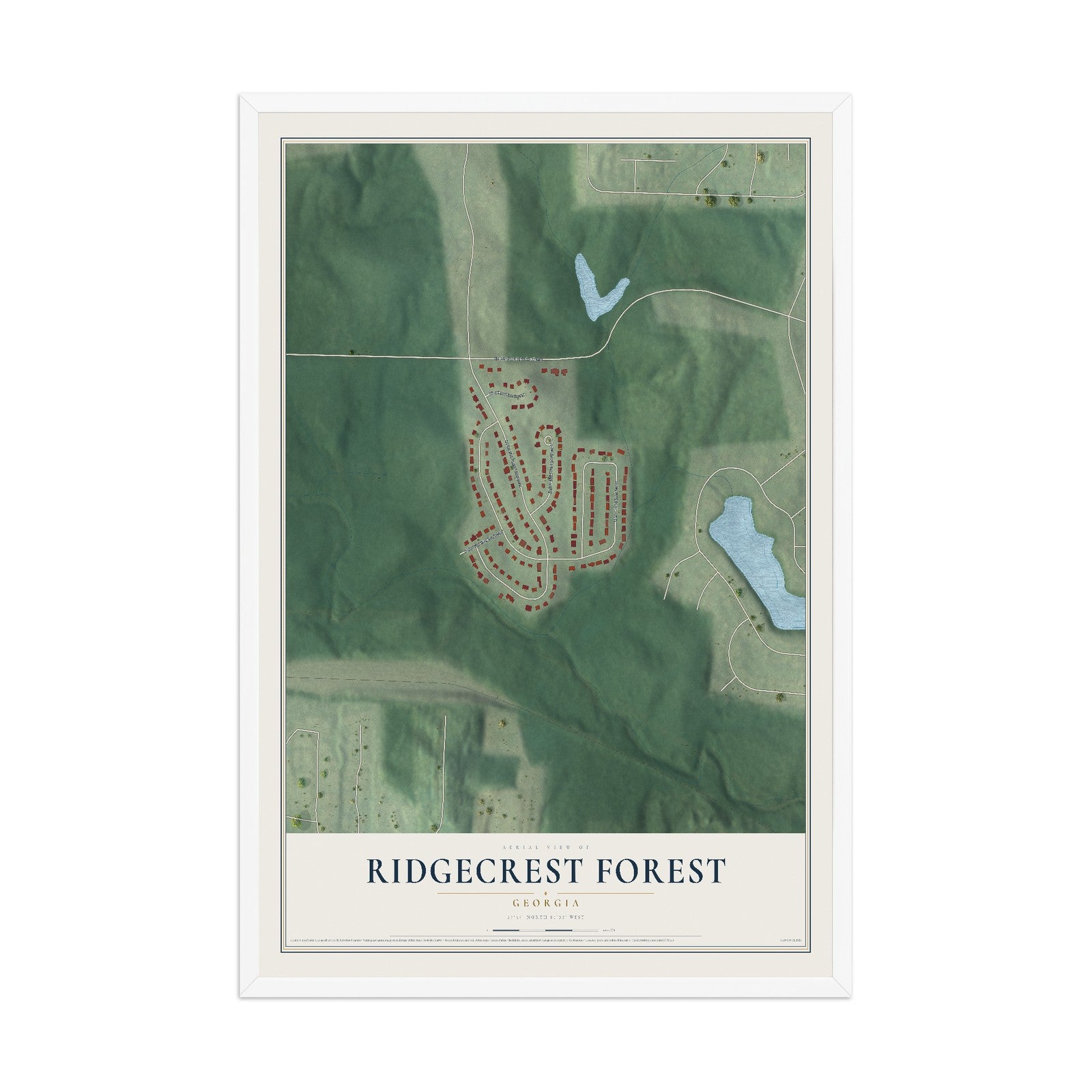 Ridgecrest Forest, Georgia map print, 12" x 18" W/ White Ayous Wood Frame mockup