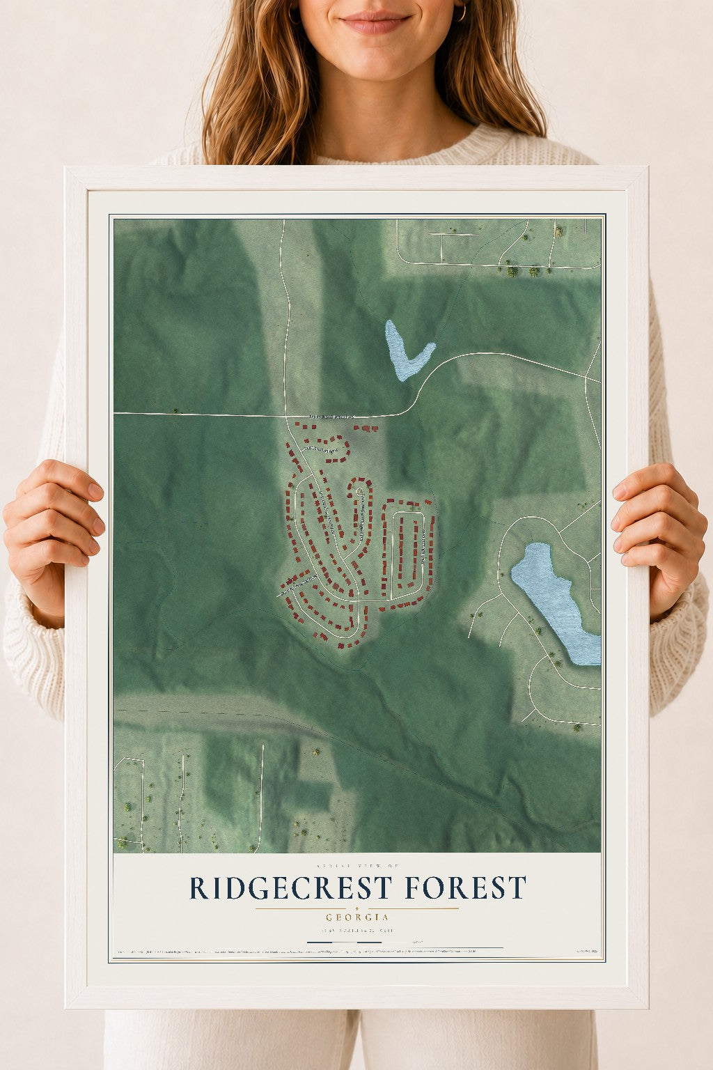 Ridgecrest Forest, Georgia map print, 18" x 24" W/ White Ayous Wood Frame mockup