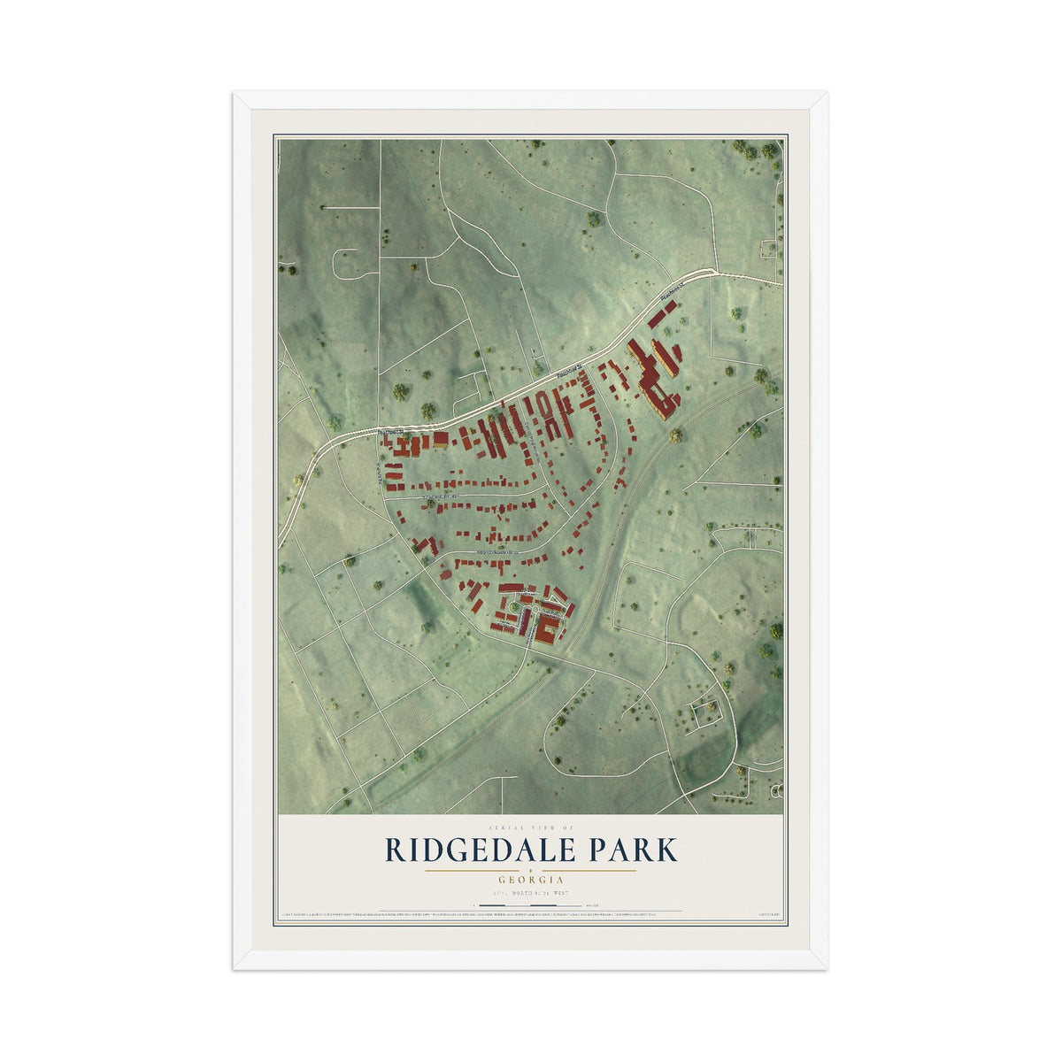 Ridgedale Park, Georgia map print, 12" x 18" W/ White Ayous Wood Frame mockup